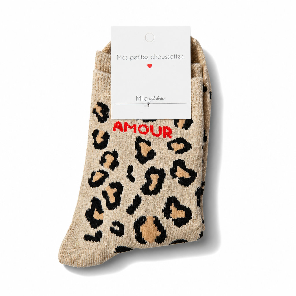 Chaussette léopard beige amour