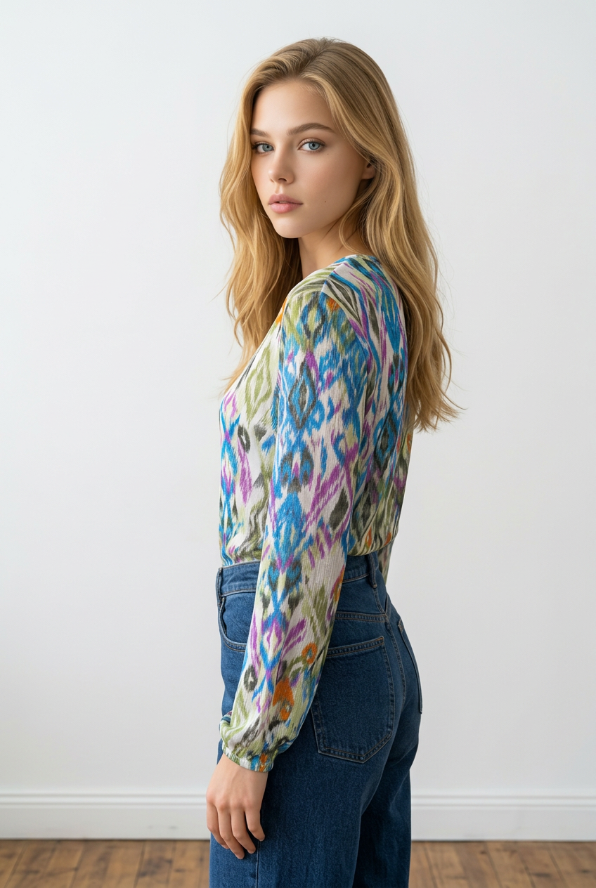 Blouse multicolore violet bleu rouge vert orange - Roc en Beauté