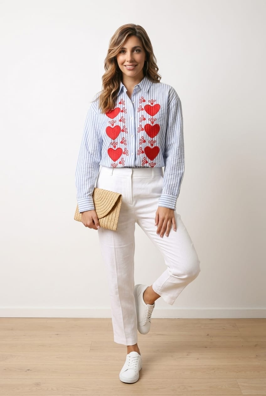 Chemise gaze broderies cœurs bleu – MILLA MODE