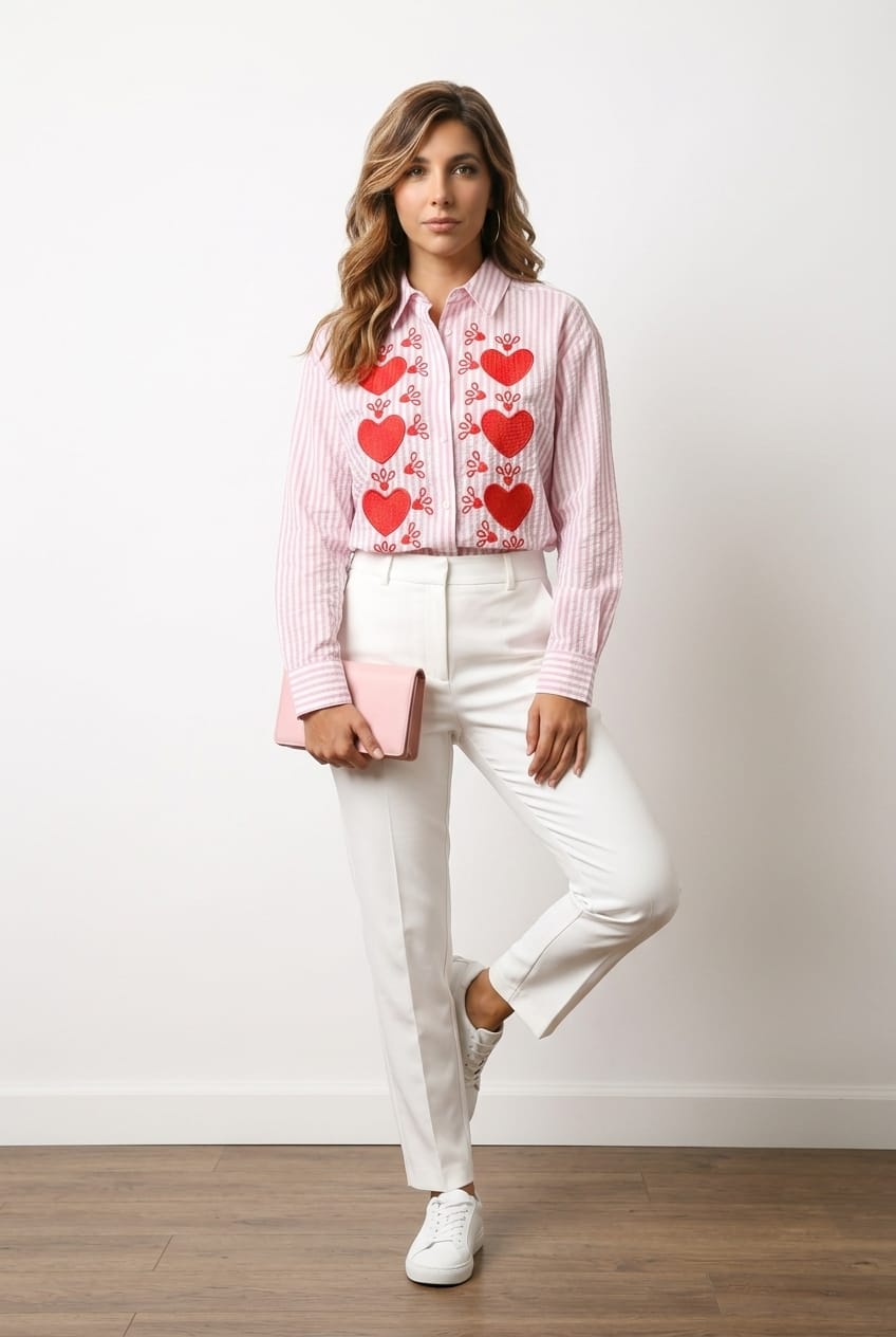 Chemise gaze broderies cœurs rose – MILLA MODE