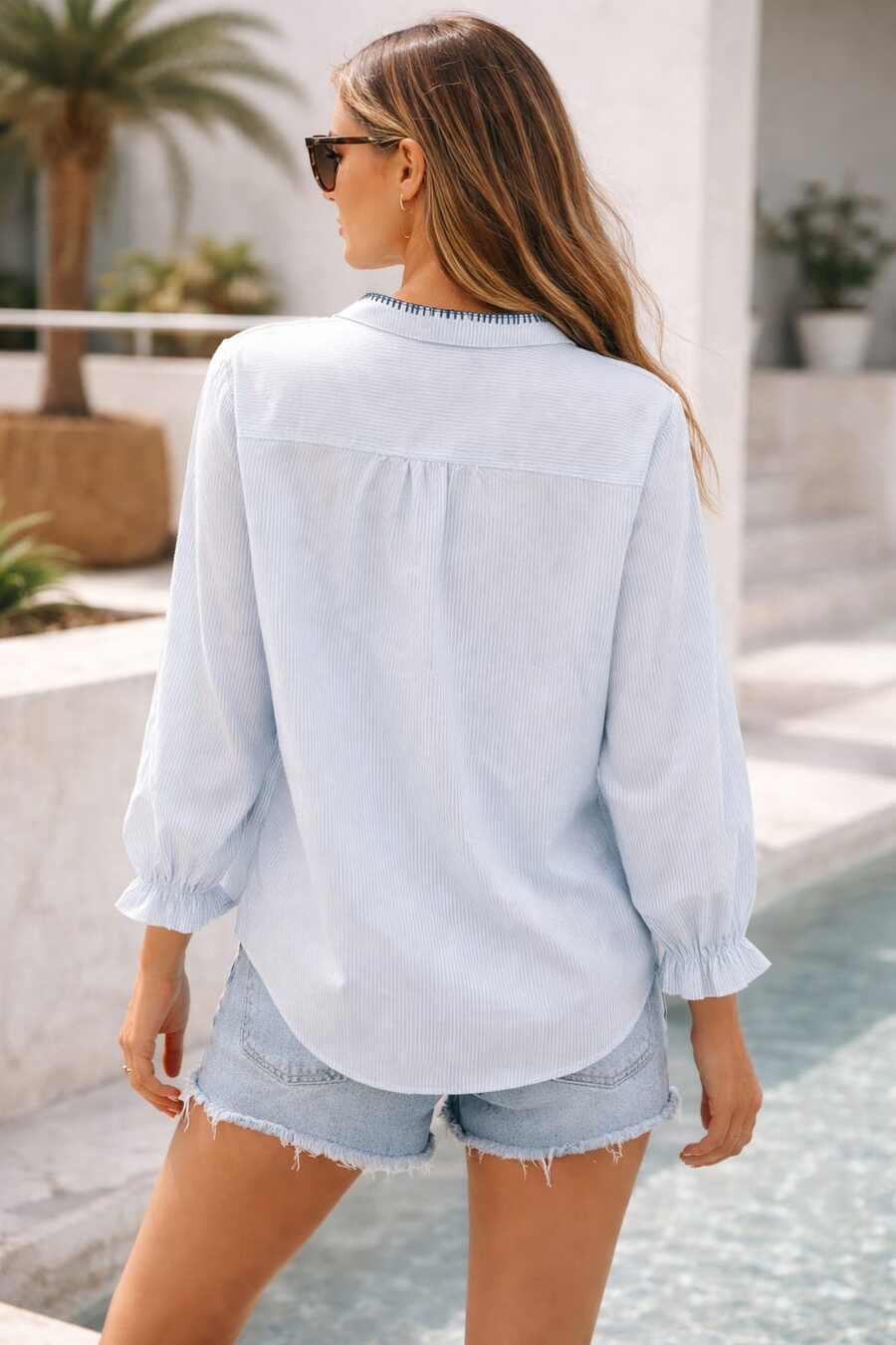 Chemise brodée bleu