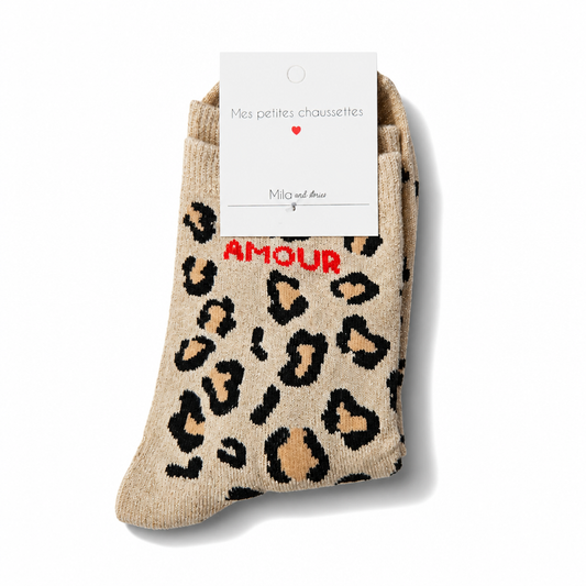 Chaussette léopard beige amour