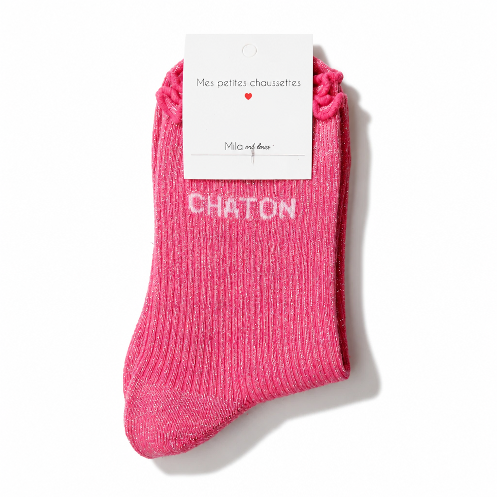 Chaussette rose foncé chaton