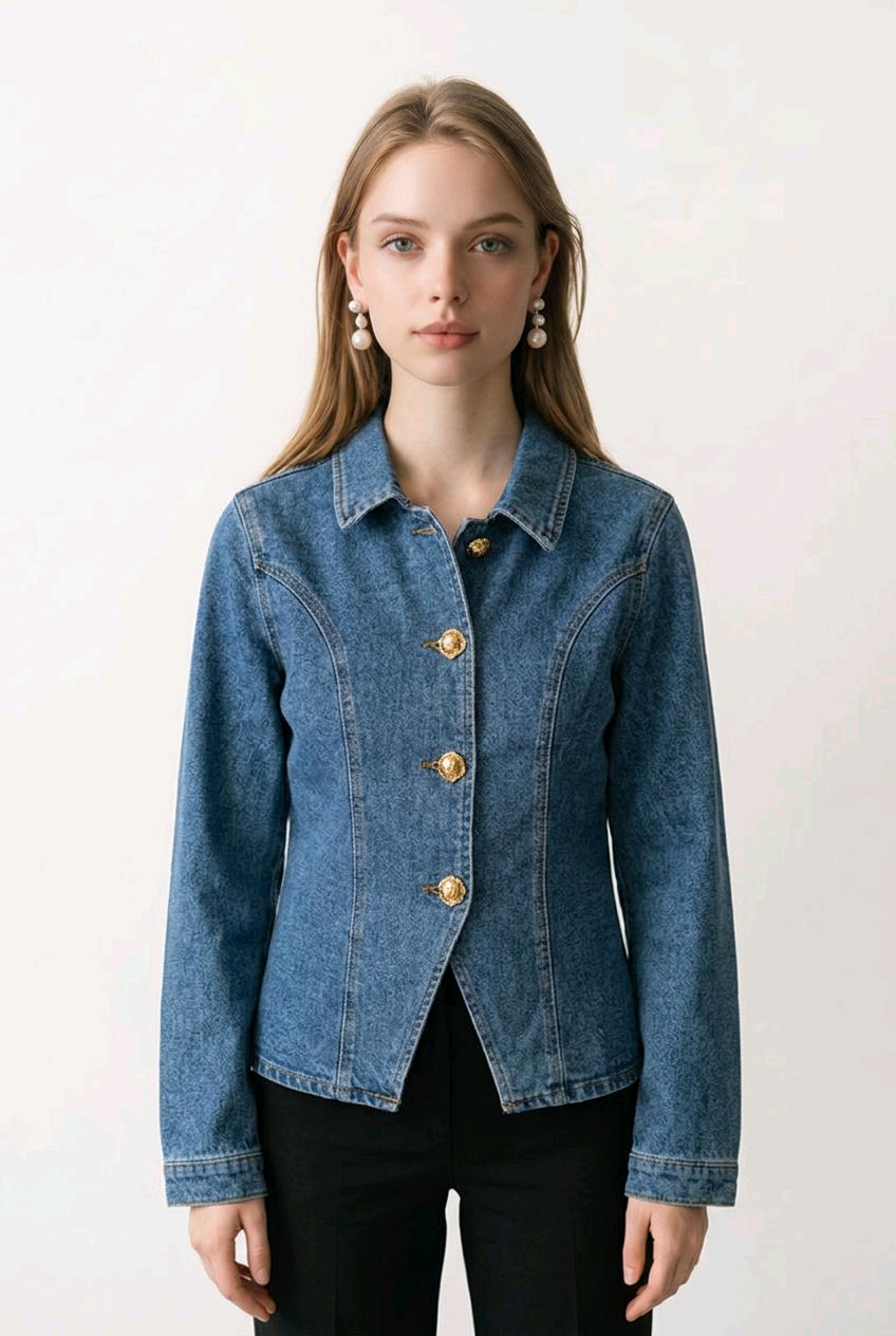 Veste en jean boutons bijoux