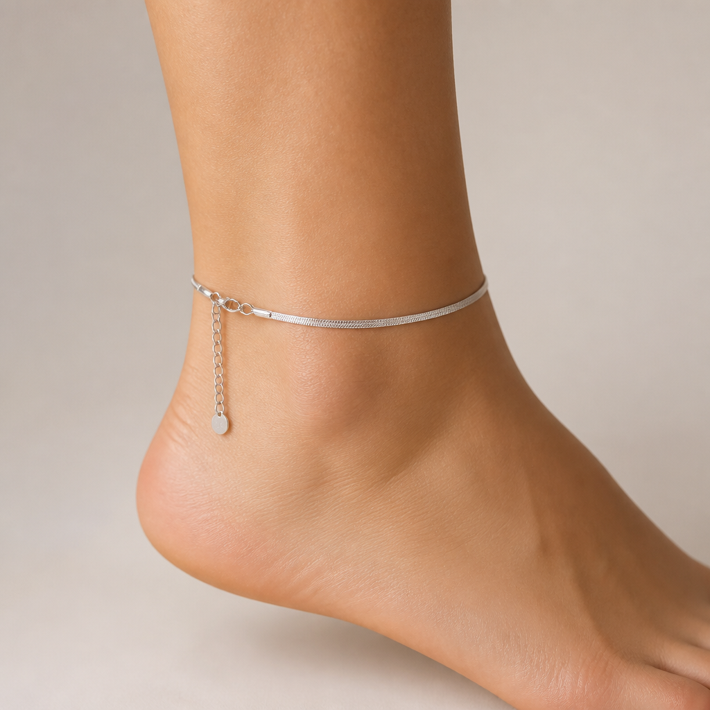 Bracelet de cheville chaîne serpent argentée réglable