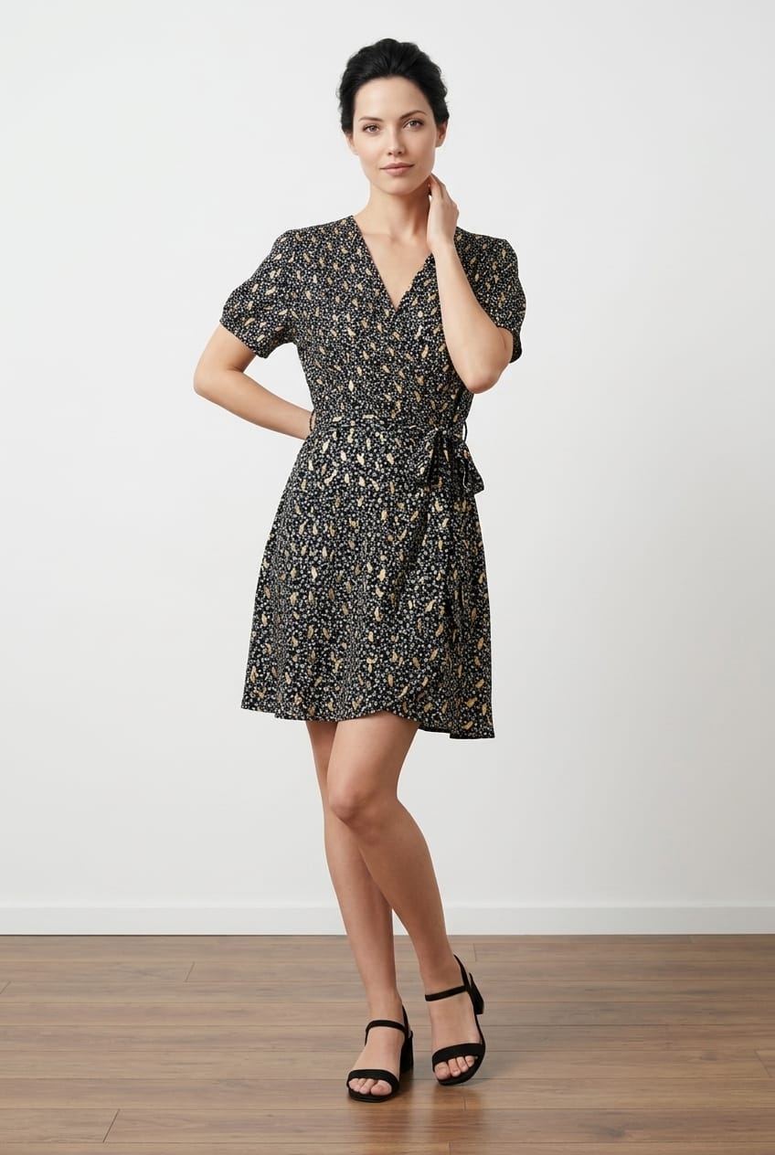 Robe imprimée courte à dorures – MILLA MODE