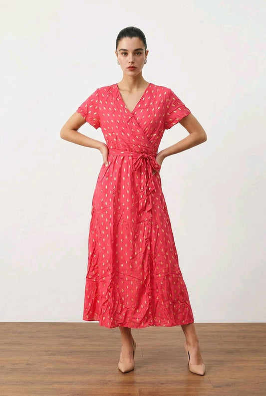 Robe cache-cœur imprimée dorures – MILLA MODE
