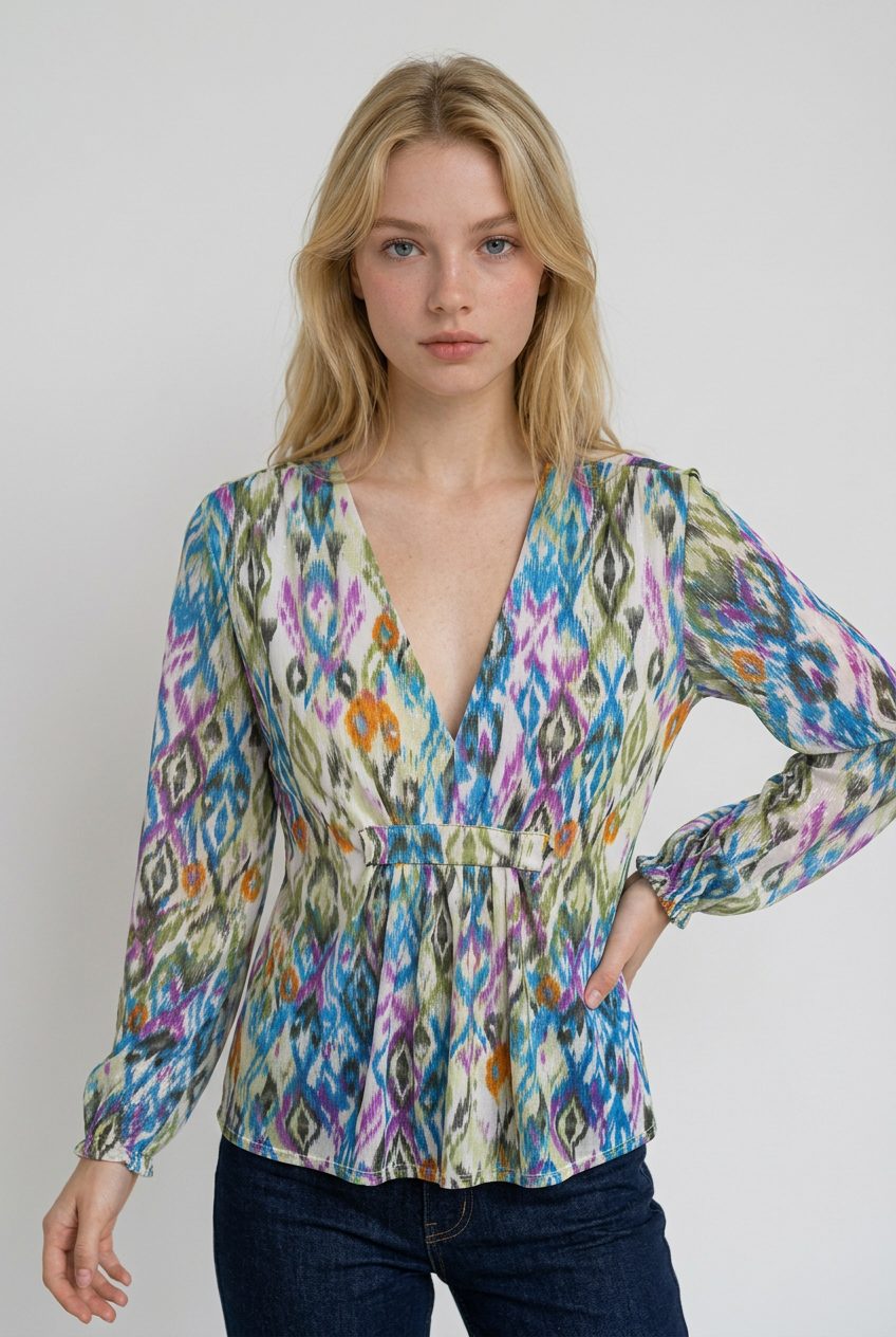 Blouse multicolore violet bleu rouge vert orange - Roc en Beauté
