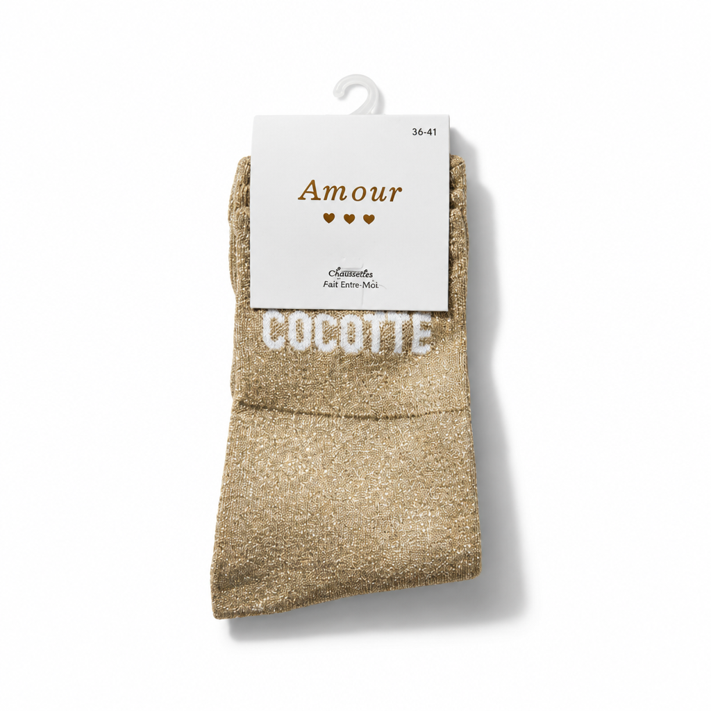 Chaussette pailletée beige message Cocotte