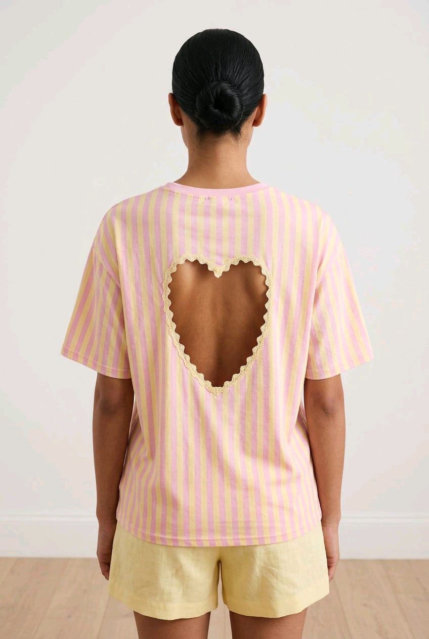 T-shirt rayé dos cœur ajouré tendance – EMMASH