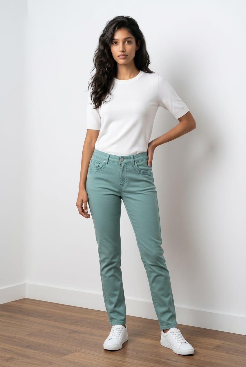 Jeans turquoise QUING – Roc en Beauté