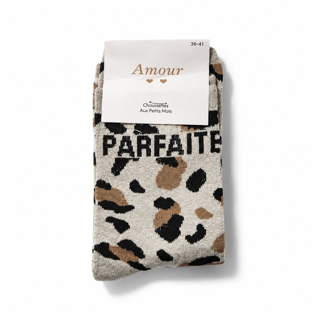 Chaussette pailletée léopard clair message Parfaite