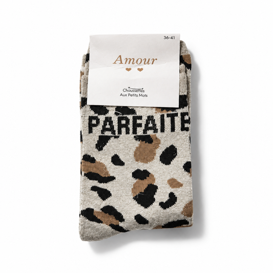 Chaussette pailletée léopard clair message Parfaite