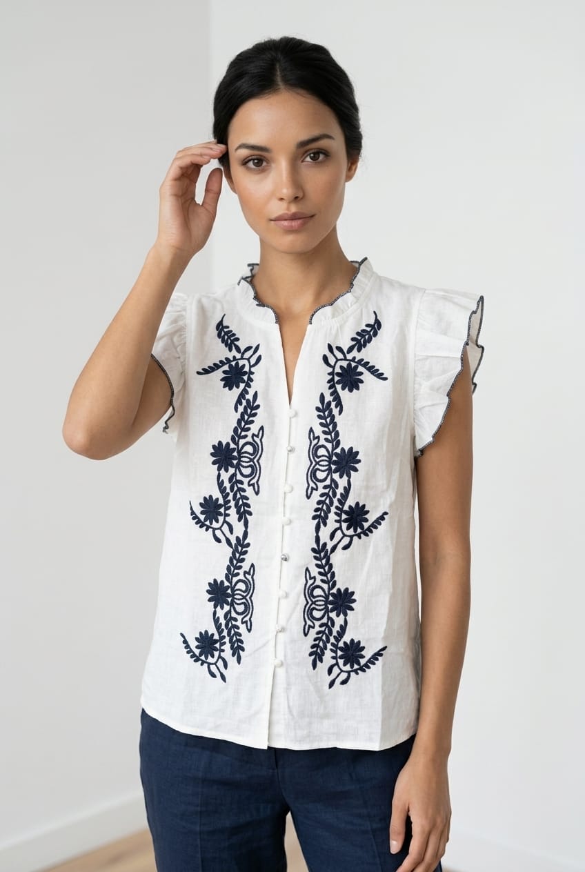 Blouse sans manches broderie – MILLA MODE